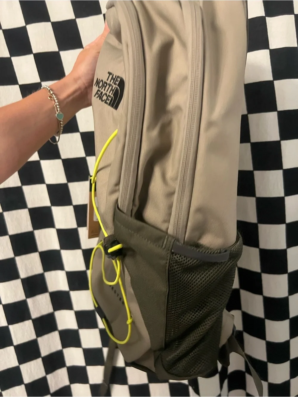 The North Face Jester Backpack in Taupe, Olive & Neon Yellow Cord